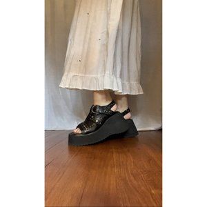 FREE PEOPLE Ace Studded Wedges / Black Leather